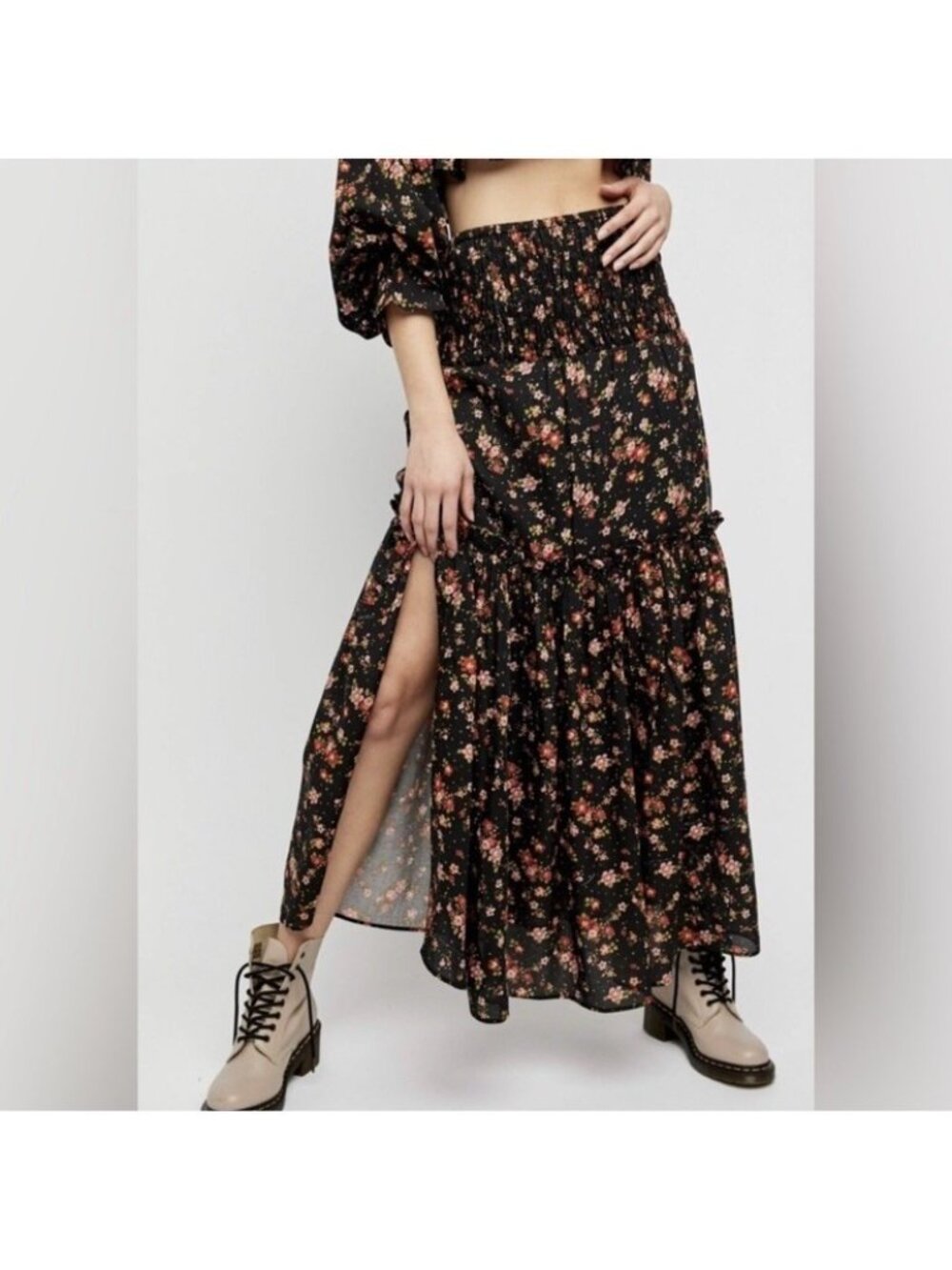 Free People Secret Garden Skirt in Black Maxi